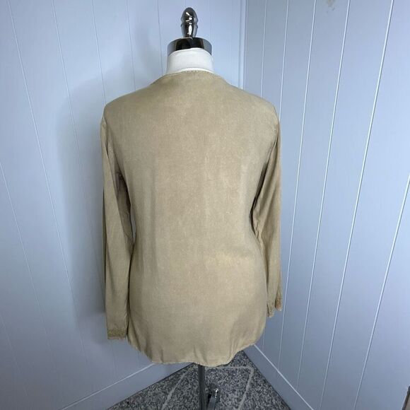 Vintage Fashion Fusion Women’s 1X Plus Tan Embroidered Peasant Tunic Top - Picture 9 of 15